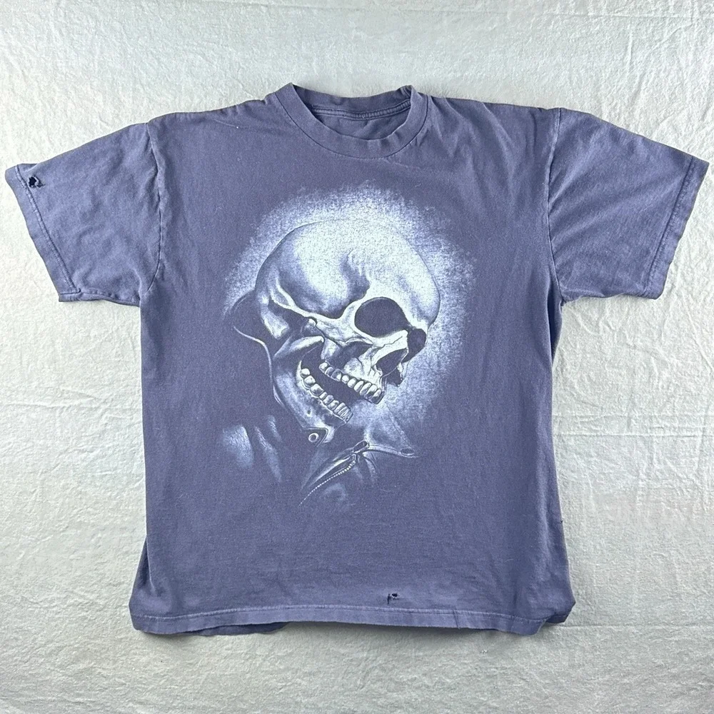 Vintage Ghost Rider Skull T Shirt Marvel Mad Engine Biker XL Faded Black